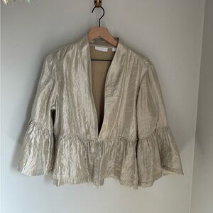 Debra Deroo Champagne Metallic Statement Sleeve Peplum Jacket Size Large